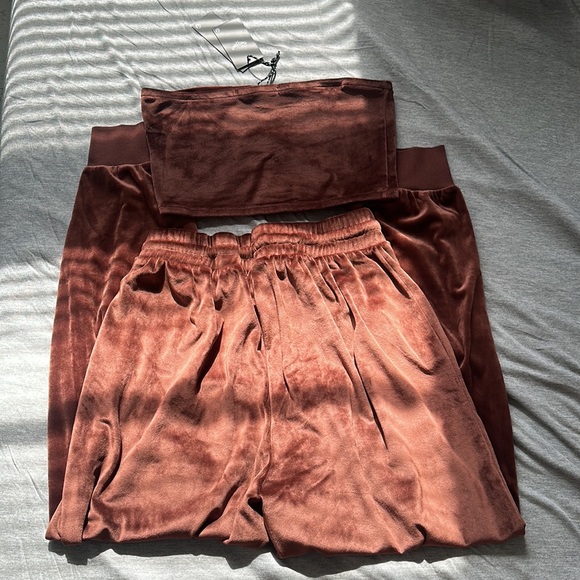 NWT ASOS Threadbare orchid velour bandeau lounge set in brown (price is firm) - Picture 7 of 13